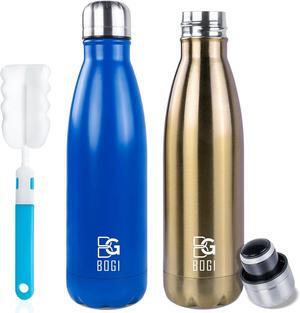 BOGI 2 Pack 17oz Insulated Water Bottle Double Wall Vacuum Stainless Steel Water Bottles, Leak Proof Metal Sports Water Bottle Keeps Drink Hot & Cold - Perfect for Outdoor Sports Camping (Cham+Dblue)