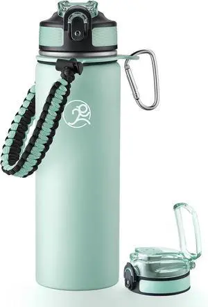 GOSWAG Insulated Sports Water Bottle, 24oz 2 Lids(with Straw/No Straw), Stainless Steel Water Bottles with Paracord Handle, Insulated Thermos with Double-Wall Vacuum Insulation