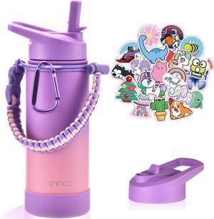 Mininoo Insulated Kids Water Bottle, 16oz Stainless Steel Water Bottle Kids with Paracord Handle for Girls, BoysPurple/Pink