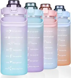 RYI Large Half Gallon 64 OZ Motivational Water Bottle with Straw Time Marker BPA Free for Sport and Fitness Purple Green