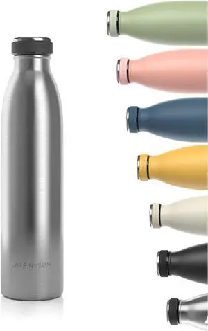 LARS NYSØM Stainless Steel Insulated Water Bottle 12 oz 17 oz 25 oz 34 oz 51 oz | Insulated Thermo Flask for Hot and Cold Beverages | Leakproof Drinking Bottle (Stainless Steel, 25.4 oz)