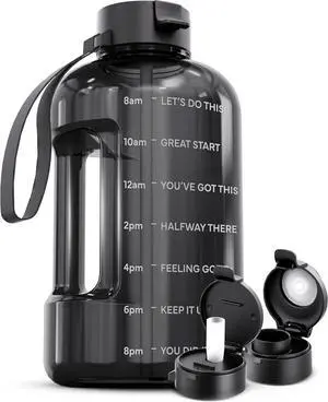 AQUAFIT 1 Gallon Water Bottle with Time Marker - Straw & Chug Lid - BPA Free Big Water Bottle with Straw - Gym Water Bottle with Handle - Motivational 1 Gallon Water Jug (128 oz, Gray)