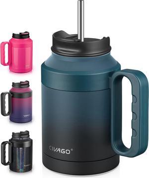 CIVAGO 50 oz Insulated Water Bottle Jug with Handle and Straw, Large Metal Sport Water Flask Canteen, Stainless Steel Tumbler Mug with Lid, Indigo Black, 1 Count (Pack of 1)