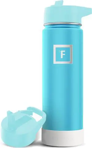 IRON °FLASK Camping & Hiking Hydration Flask with Straw Lid & Boot - Stainless Steel, Double Walled & Vacuum Insulated Water Bottle - Leak Proof & BPA Free (Azure Mist, Straw - 22 oz)