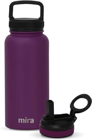 MIRA 32 oz Insulated Water Bottle - Stainless Steel Sports Flask with 2 Lids (Straw & Handle) - Cold Drink Thermos - Iris