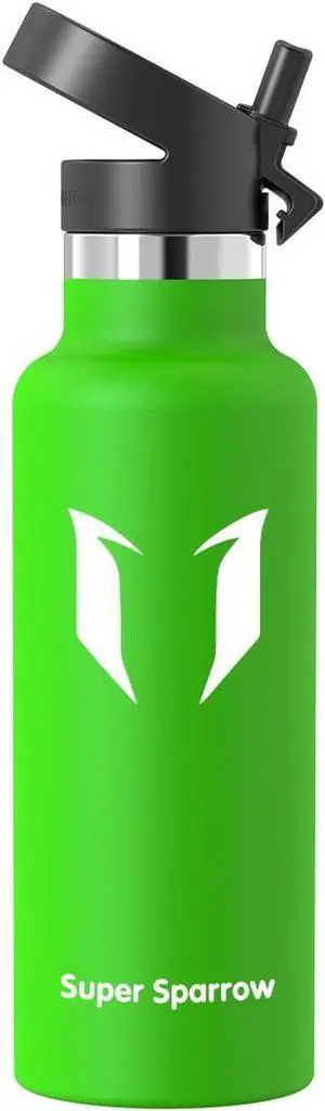 Super Sparrow Water Bottle Insulated - 17 Oz / 25 Oz / 32 Oz - Standard Mouth FlipFlow Flask - BPA Free, Leak Proof Drink Bottle- Ergonomic Straw Water Bottle for Work, Gym, Travel, Sports, Outdoor