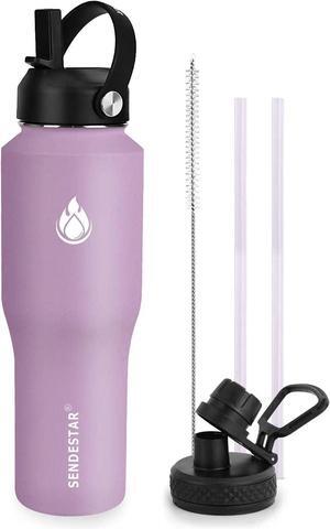 SENDESTAR Water Bottle 32oz,2 Lids(Straw lid),Wide Mouth Stainless Steel Vacuum Insulated Double Wall Keep Liquids Cold or Hot All Day,Sweat Proof Sport Design (32 oz, 32oz-Lilac)