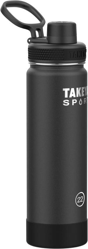 Takeya Sport 22 oz Triple Wall Insulated Stainless Steel Water Bottle With Ice Blocking Spout Lid, Unmatched Quality, 26+ Hours Cold, Grand Slam Black