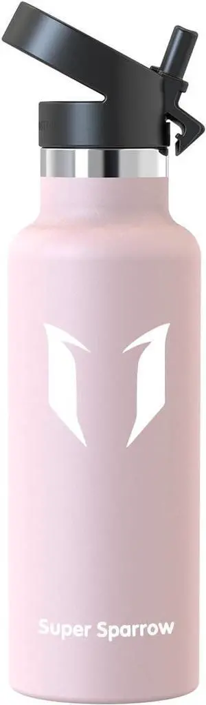 Super Sparrow Water Bottle Insulated - 17 Oz / 25 Oz / 32 Oz - Standard Mouth FlipFlow Flask - BPA Free, Leak Proof Drink Bottle- Ergonomic Straw Water Bottle for Work, Gym, Travel, Sports, Outdoor