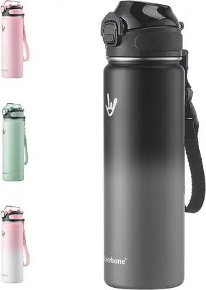 Enerbone Insulated Water Bottle, 24 oz Stainless Steel Water Bottles with Carrying Strap, Double-Wall Vacuum Insulation Thermos, Leakproof Sports Bottle with Straw, Keep Drinks Hot or Cold for Hours
