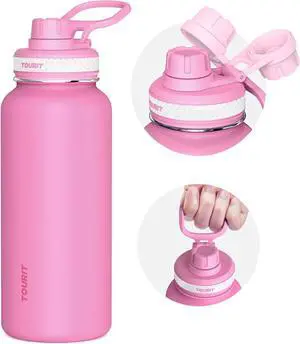 TOURIT 32 oz Insulated Water Bottle, Stainless Steel Water Bottles With Handle, Double-Wall Vacuum Sports Water Bottle, BPA Free Leakproof Thermos Bottle, Red Rose