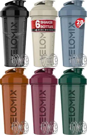 -6 PACK- 28 oz Protein Shaker Bottle for Protein Mixes - 6x Wire Whisk | Leak Proof Shaker Cups for Protein Shakes | Protein Shaker Bottle Pack | Protein Shake Cup (Earth Tones Collection)