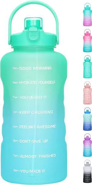 HydroPal 1 Gallon Water Bottles with Straw, 128 oz / 3.8L Water Bottle BPA Free Innovative 2-IN-1 Lid Gym Bottle with Times to Drink Motivational, Large for Sports Fitness Camping Water Jug One Gallon