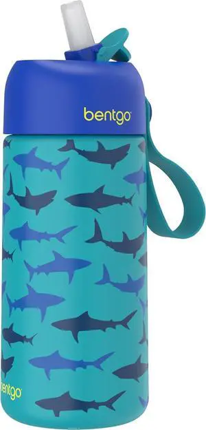 Bentgo® Kids Stainless Steel Insulated Water Bottle - Leak-Proof; Keeps Cool for 12 Hours; Durable, BPA-Free, Dishwasher Safe 14 oz. Cup for Ages 3+ for School/Sports/Daycare (Sharks)