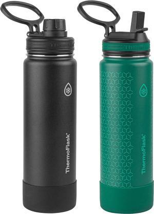 ThermoFlask 24 oz Double Wall Vacuum Insulated Stainless Steel 2-Pack of Water Bottles, Black / Malachite