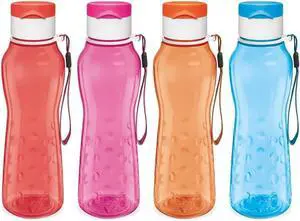 MILTON Sports Water Bottle Kids Reusable Leakproof 25 Oz 4-Pack Plastic Wide Mouth Large Big Drink Bottle BPA & Leak Free with Handle Strap Carrier for Cycling Camping Hiking Gym Yoga Fitness