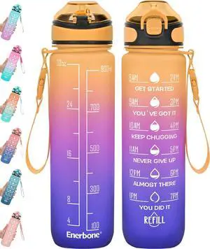 Enerbone 32 oz Water Bottle with Times to Drink and Straw, Motivational Drinking Water Bottles with Carrying Strap, Leakproof BPA & Toxic Free, Ensure You Drink Enough Water for Fitness Gym Outdoor