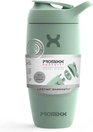 Promixx Pursuit Shaker Bottle Insulated Stainless Steel Water Bottle and shaker Cup, 18oz, Seagrass Green
