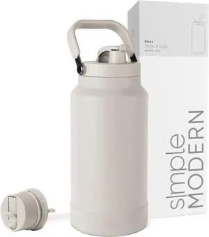 Simple Modern Trek Pivot | Half Gallon Water Bottle Jug with Handle & Boot | Interchangeable Straw & Chug Lids | Large Insulated Stainless Steel | Sports Camping Outdoors | 64oz, Almond Birch