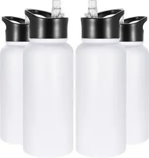 VEGOND 32 oz Insulated Water Bottle Bulk Stainless Steel Metal Water Bottles with Leak Proof Straw Lid & Spout Lid, Wide Mouth Double Walled Vacuum Travel Sports Bottle, 4 Pack