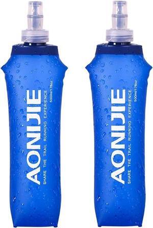 AONIJIE 2 Pcs Sports Collapsible Water Bottle BPA Free - TPU Soft Drink Water Kettle Foldable Flask for Hiking Bicycling Running Climbing