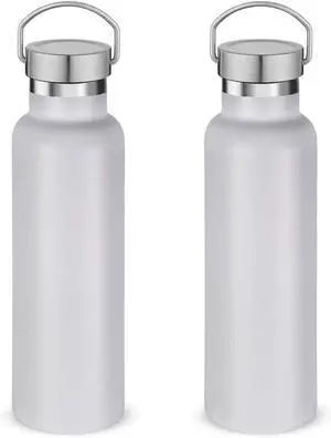 Neihepal 20 oz Insulated Water Bottles Bulk 2 Pack,Stainless Steel Double Wall Sport Bottle with Lid of Handle,Metal Reusable Thermoses Flask with Cup Cap for School,Cyclists,Gift (White,Set of 2)