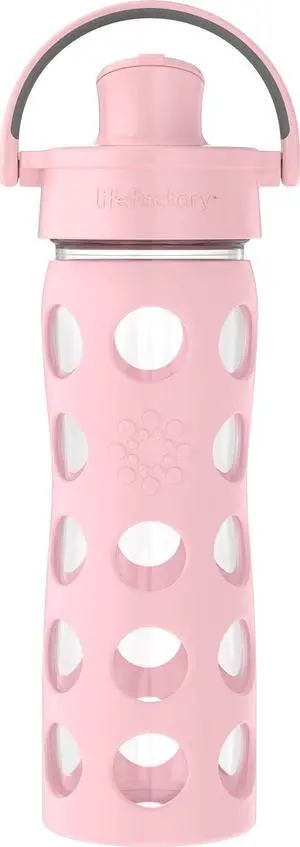 Lifefactory 16-Ounce Glass Water Bottle with Active Flip Cap and Protective Silicone Sleeve, Desert Rose