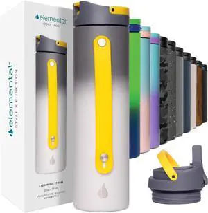 Elemental Iconic Stainless Steel Water Bottle with Straw - 20 oz Leak Proof Triple Wall Insulated Water Bottles for Travel and Sports - Reusable Gym Water Bottle with 2 Straws - Lightning Storm Elemental Iconic Stainless Steel Water Bottle with Straw - 20 oz Leak Proof Triple Wall Insulated Water Bottles for Travel and Sports - Reusable Gym Water Bottle with 2 Straws - Lightning Storm