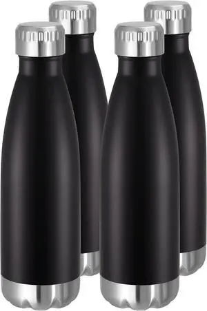 VEGOND 17oz Stainless Steel Water Bottles Bulk, Reusable Metal Sports Water Bottle Keeps Drink Hot and Cold, BPA Free Double Wall Vacuum Cola Shape Insulated Water Bottles for Camping Gym, 4 Pack