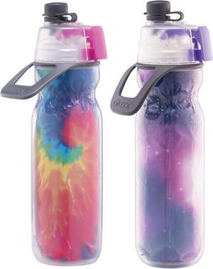 O2COOL Mist 'N Sip Misting Water Bottle 2-in-1 Mist And Sip Function With No Leak Pull Top Spout Reusable Sports Water Bottle - 20 oz (Tie Dye/Celestial Purple)