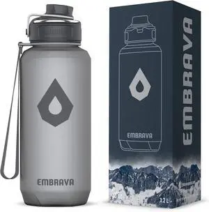Embrava 40oz Water Bottle - Large with Travel Carry Ring - Wide Leak Proof Drink Spout - Heavy-Duty, BPA & BPS Free Tritan Plastic - Best for Sports, Hiking, Gym, Men & Women