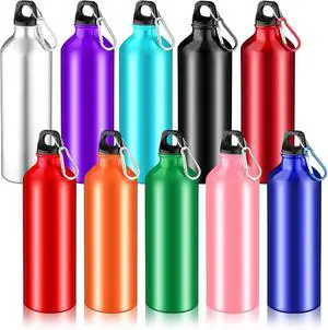 10 Pack 24 oz Aluminum Water Bottles Lightweight Reusable Bottles Aluminum Travel Cups with Carabiner Leak Proof Team Water Cups in bulk for Gym Sports Bicycle Camping