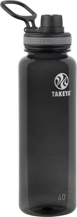 Takeya 40 oz Tritan Plastic Sport Water Bottle with Spout Lid, Premium Quality, BPA Free Food Grade Materials, Black