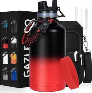 Insulated Water Bottle 64 oz, Half Gallon Water Jug Cold 48H, BPA Free Stainless Steel Bottles with Straw/Chug 2-in-1 Lid, Bag, Paracord Handle, Silicone Boot, Sports Gym School Metal Flask Insulated Water Bottle 64 oz, Half Gallon Water Jug Cold 48H, BPA Free Stainless Steel Bottles with Straw/Chug 2-in-1 Lid, Bag, Paracord Handle, Silicone Boot, Sports Gym School Metal Flask