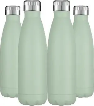 HASLE OUTFITTERS 17oz Stainless Steel Water Bottles Bulk, Vacuum Insulated Water Bottles Double Walled Powder Coated Reusable Metal Sports Water Bottles Keep Drinks Hot and Cold, Light Green, 4Packs