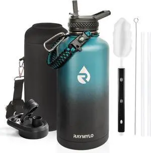 Insulated Water Bottle 87 oz, Triple Wall Vacuum Stainless Steel (Cold for 48 Hrs), Leak Proof & Non-BPA, Modern Water Flask Jug with Paracord Handle & Straw Spout Lids, Indigo/Black