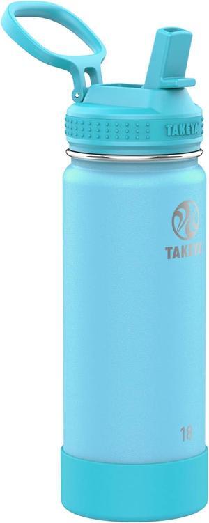 Takeya Actives Kids Glow-in-the-Dark Water Bottle with Straw Lid - Stainless Steel Bottle with BPA-Free Lid - Reusable & Dishwasher-Safe Water Bottle - 18 oz, Glow Worm Blue