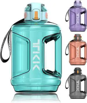 TKK Half Gallon Water Bottle Jug with Straw Time Marker Big Water Bottle Dishwasher Safe 1/2 Gallon 64 Oz Water Bottle Jug BPA Free Tritan for Gym Yoga Travel Camping OutdoorBlue/Teal