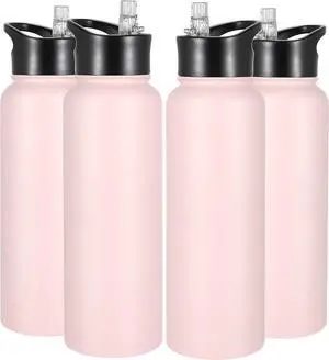 VEGOND 40 oz Insulated Water Bottle Bulk Stainless Steel Metal Water Bottles with Leak Proof Straw Lid & Spout Lid, Wide Mouth Double Walled Vacuum Travel Sports Bottle, 4 Pack