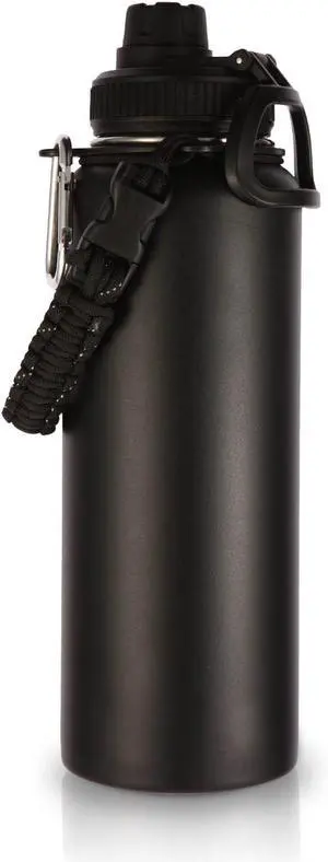 Volhoply 40 oz Insulated Water Bottles Paracord Handle, Stainless Steel Sports Bottle with Spout Lid, Double Walled Travel Water Thermos with Wide Mouth, Reusable Water jug for Adults (Black, 1 Set)