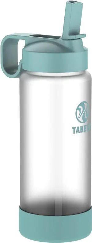 Takeya Glass Water Bottle - Durable Thermo-Shock Resistant Glass with Sure-Grip Safe Shell - Clear Leak-Proof Bottle with Straw Lid - Dishwasher Safe - Everyday-Use - 22 oz, Sage
