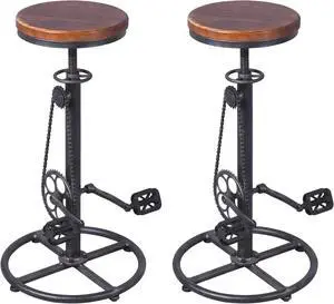 Set of 2 Industrial Bar Stool-Swivel Vintage Coffee Kitchen Dining Island Chair-Bike Pedal Footrest-Extra Tall Pub Height Adjustable 29-37"