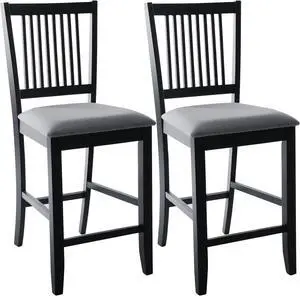 DUHOME Wood Bar Stools Set of 2, Counter Height Chairs Upholstered Barstool with Backrest Farmhouse Counter Stools for Kitchen Islands, Black