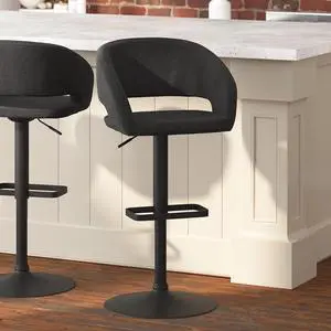 Taylor & Logan Jenna Adjustable 360 Swivel Bar Stool with Black Base in Charcoal Fabric