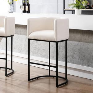 Modern Counter Height Linen Fabric Cream Upholstered Counter Stool, 29 Inch Kitchen Island Stool with Black Tubular Frame