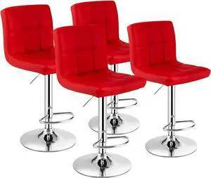 GOFLAME Bar Stools Set of 4, PU Leather Bar Chairs with Adjustable Height, 360° Swivel Seat, Footrest & Anti-Slip Metal Base, Armless Counter Height Barstools for Kitchen Island, Bistro, Pub, Red