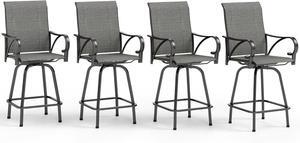 MFSTUDIO Outdoor Grey Bar Stools Set of 4, Patio Bar Height Sling Chair, Steel Frame All-Weather Resistant,Breathable Textilene Fabric, Grey