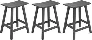 All-Weather Bar Stools Set of 3, 24" Height Outdoor Bar Stools, Adirondack Poly Patio Bar Stool for Patio, Deck, Kitchen Counter and Garden, Gray