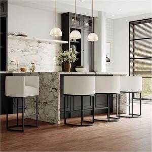 26" Modern Kitchen Counter Height Bar Stools,Fabric Upholstered Barrel Barstools Covers with Backs,Island Chairs Bar Stools Set of 4 with Metal Black Frames,Snowy White Linen