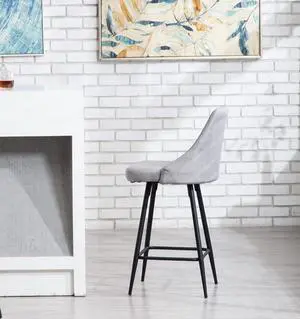 BTEXPERT Set of 4 Pack, Premium upholstered Counter Height Barstools Dining 25" High Back Bar Stool Chairs, Grey Polyester Modern Kitchen Island Stool